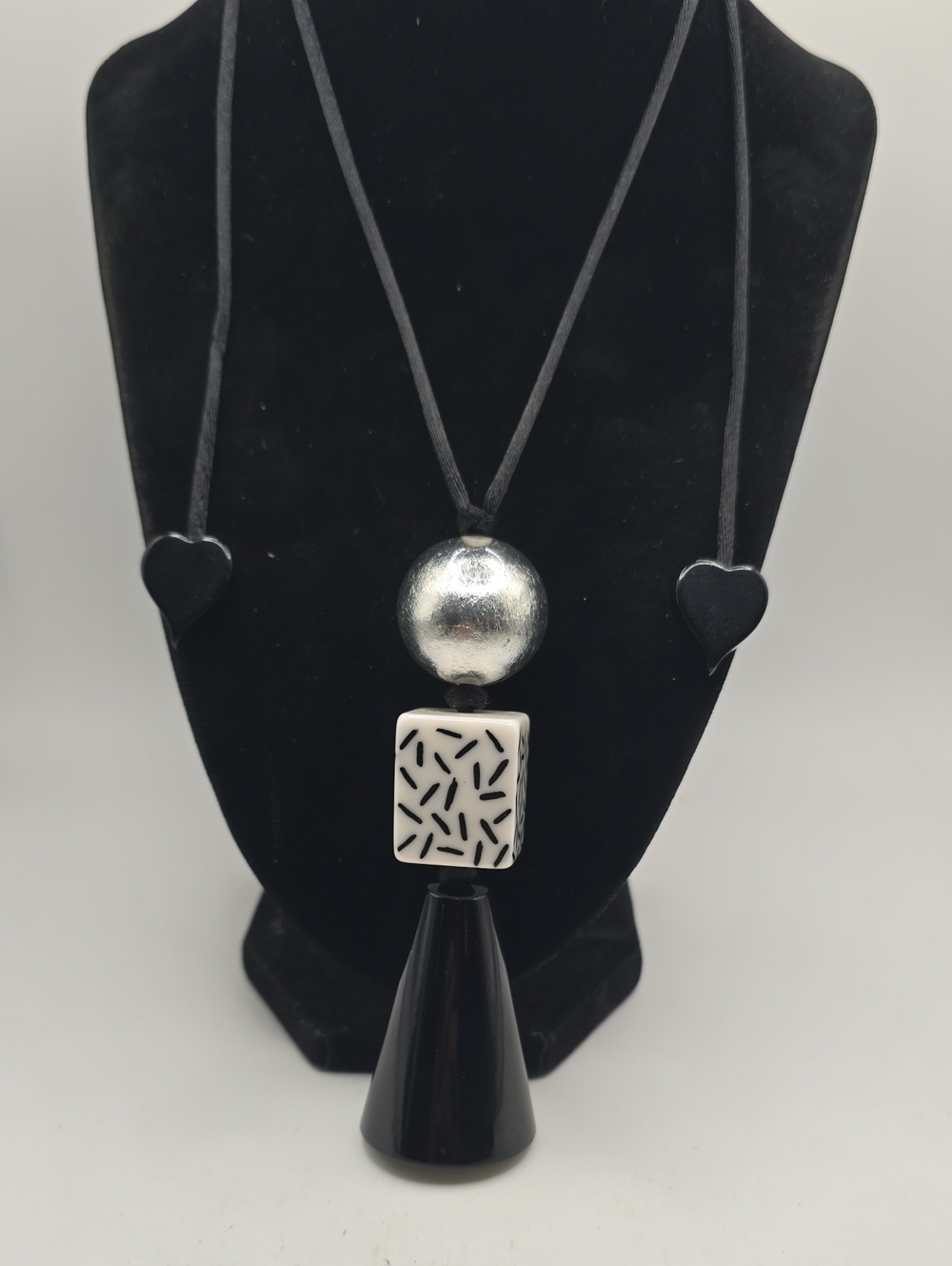Black & White Geometric Abstract Art Pendant Necklace